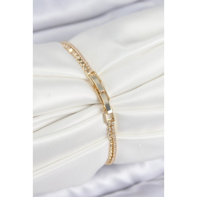Gold-Colored Women's Bracelet with Rice-Shaped Zircon Stones and Chain-Link Design - TJ-BB7655