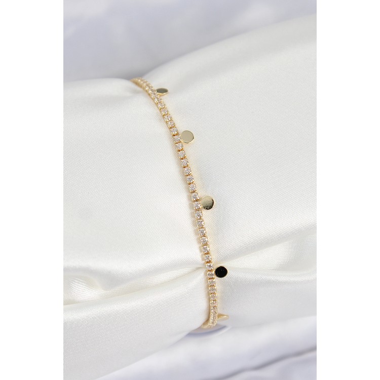 Gold-Colored Women's Bracelet with Rice-Shaped Zircon Stones and Chain-Link Design - TJ-BB7655