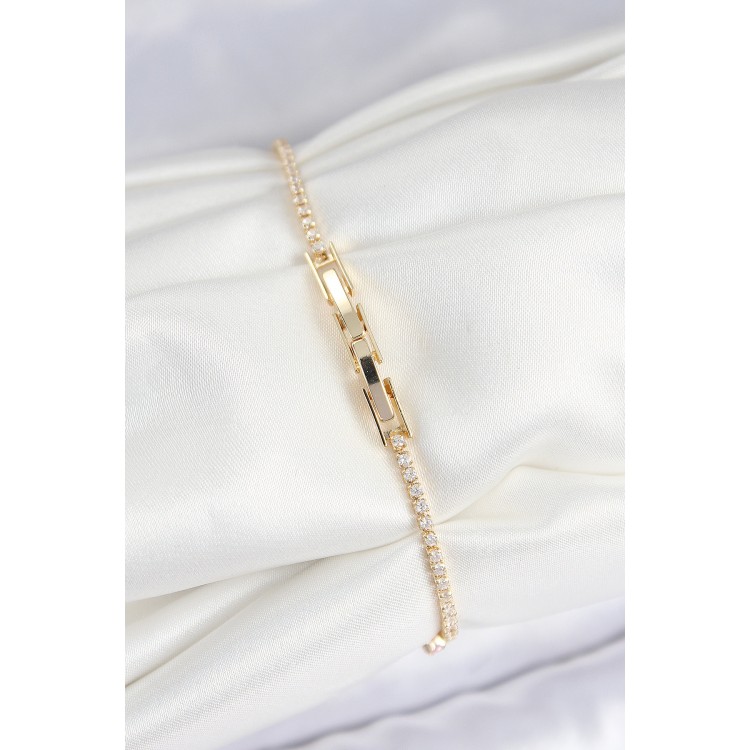 Gold-Colored Women's Square Model Bangle with Zircon Stones - TJ-BB7660