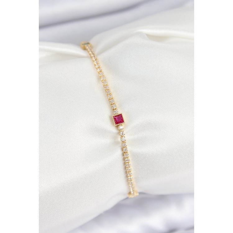 Gold-Colored Women's Square Model Bangle with Zircon Stones - TJ-BB7660