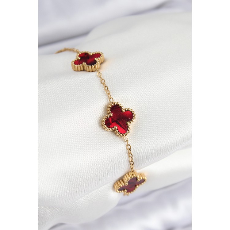 316L Steel Mother-of-Pearl Red Gold Color Clover Women's Bracelet - TJ-BB7666 316L Steel Mother-of-Pearl Red Gold Color Clover Women's Bracelet - TJ-BB7666
