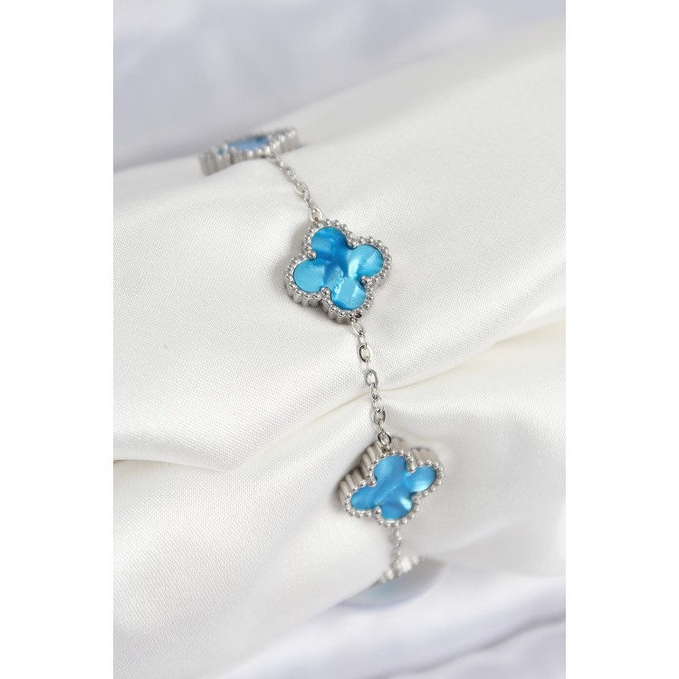 316L Steel Mother-of-Pearl Sky Blue Silver Color Clover Women's Bracelet - TJ-BB7667 316L Steel Mother-of-Pearl Sky Blue Silver Color Clover Women's Bracelet - TJ-BB7667