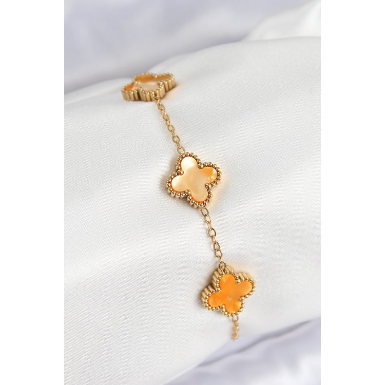 316L Stainless Steel Mother-of-Pearl Orange Gold Color Clover Women's Bracelet - TJ-BB7668 316L Stainless Steel Mother-of-Pearl Orange Gold Color Clover Women's Bracelet - TJ-BB7668