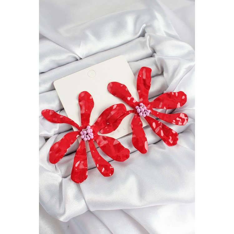 Brass Big Red Flower Model Women's Earrings - TJ-BKP11058