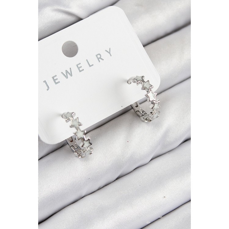 Brass Zircon Stone Star Model Silver Color Women's Earrings - TJ-BKP11065 Brass Zircon Stone Star Model Silver Color Women's Earrings - TJ-BKP11065
