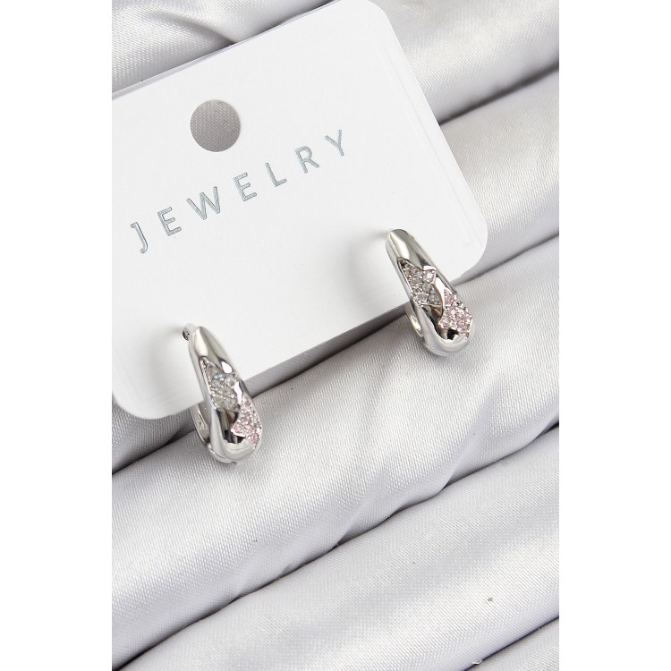 Brass Zircon Stone Patterned Model Silver Color Women's Earrings - TJ-BKP11067 Brass Zircon Stone Patterned Model Silver Color Women's Earrings - TJ-BKP11067