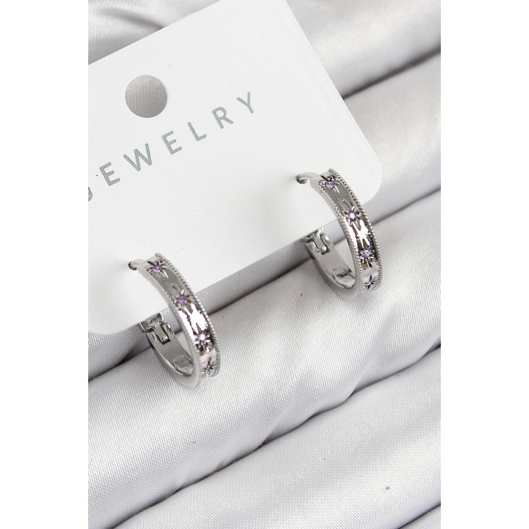 Brass Zircon Stone Hoop Model Silver Color Women's Earrings - TJ-BKP11071 Brass Zircon Stone Hoop Model Silver Color Women's Earrings - TJ-BKP11071