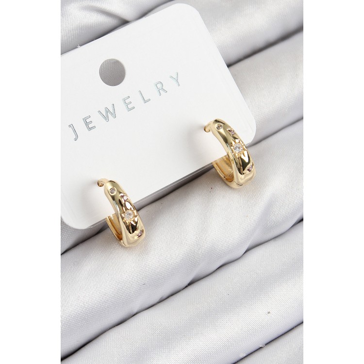 Brass Zircon Stone Hoop Model Gold Color Women's Earrings - TJ-BKP11075 Brass Zircon Stone Hoop Model Gold Color Women's Earrings - TJ-BKP11075