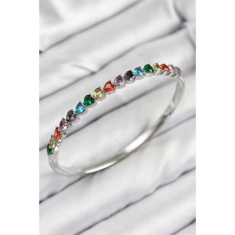 Pirinç Renkli Zirkon Taşlı Kalp Model Gümüş Renk Kadın Kelepçe - TJ-BB7679 Pirinç Renkli Zirkon Taşlı Kalp Model Gümüş Renk Kadın Kelepçe - TJ-BB7679