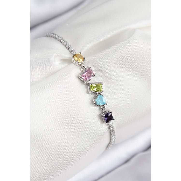 Pirinç Renkli Zirkon Taşlı Geometrik Model Gümüş Renk Kadın Bileklik - TJ-BB7688 Pirinç Renkli Zirkon Taşlı Geometrik Model Gümüş Renk Kadın Bileklik - TJ-BB7688