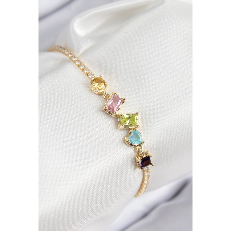 Pirinç Renkli Zirkon Taşlı Geometrik Model Gold Renk Kadın Bileklik - TJ-BB7689 Pirinç Renkli Zirkon Taşlı Geometrik Model Gold Renk Kadın Bileklik - TJ-BB7689