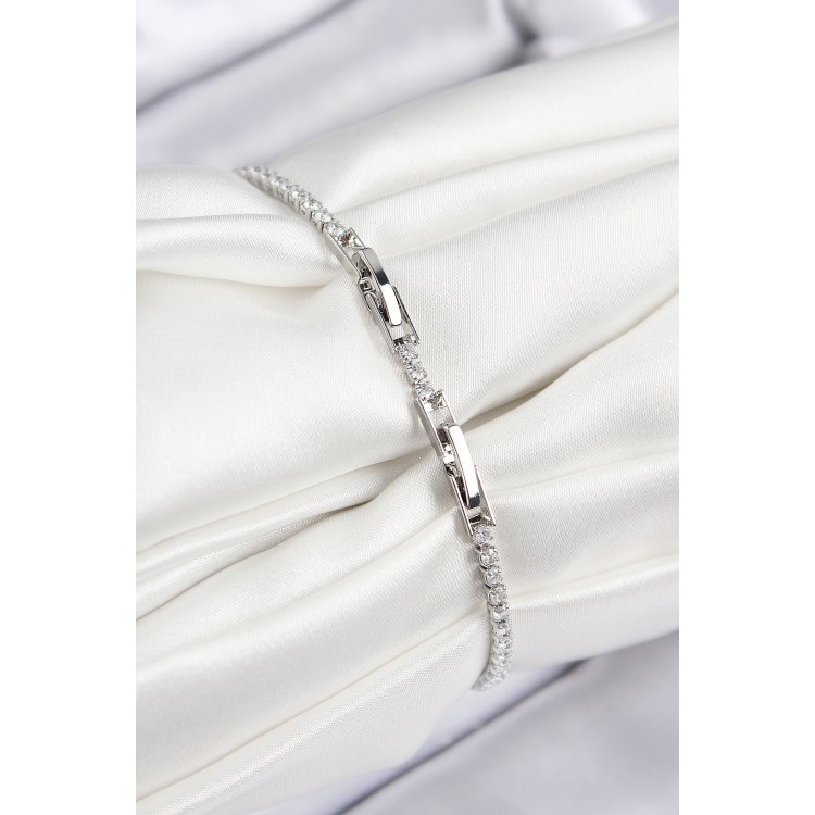 Pirinç Zirkon Taşlı Kuğu Model Gümüş Renk Kadın Bileklik - TJ-BB7690