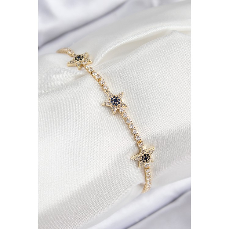 Pirinç Zirkon Taşlı Yıldız Model Gold Renk Kadın Bileklik - TJ-BB7701