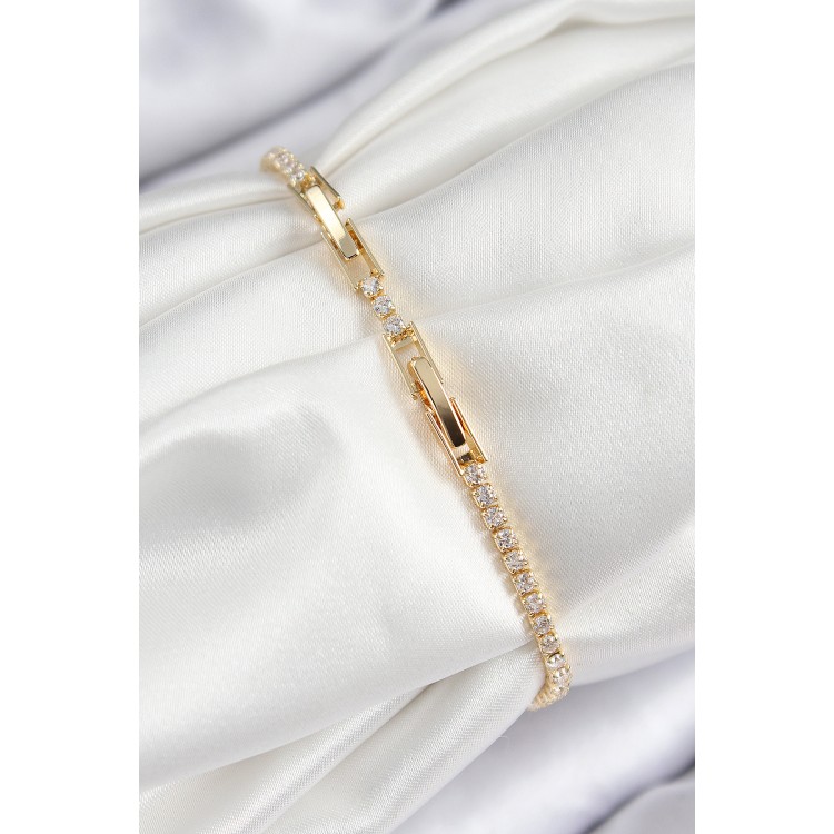 Pirinç Zirkon Taşlı Yıldız Model Gold Renk Kadın Bileklik - TJ-BB7701