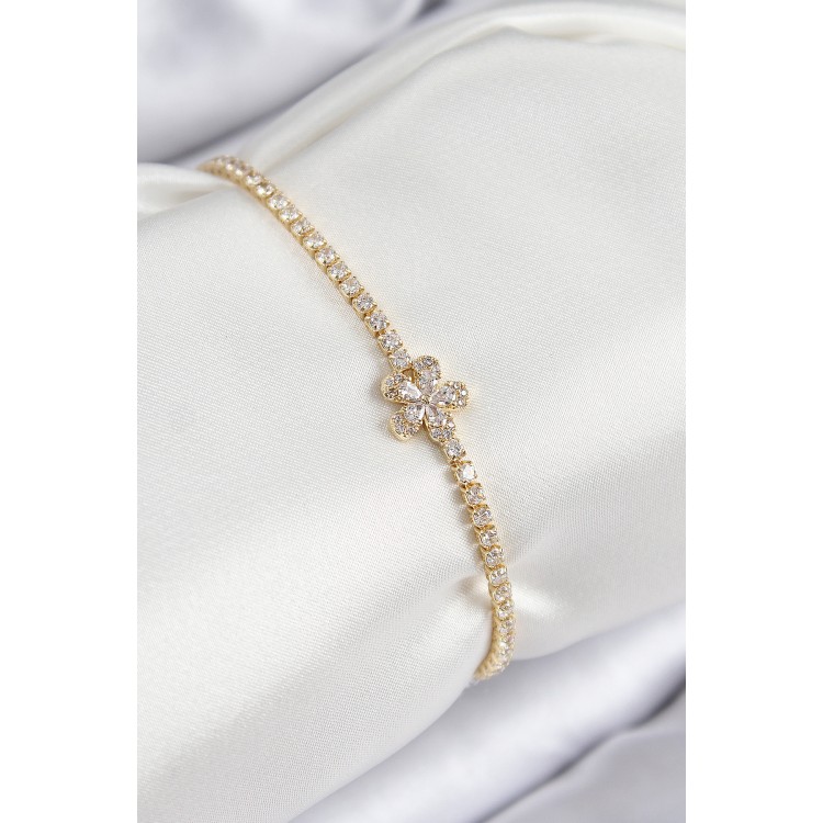 Pirinç Zirkon Taşlı Çiçek Model Gold Renk Kadın Bileklik - TJ-BB7709 Pirinç Zirkon Taşlı Çiçek Model Gold Renk Kadın Bileklik - TJ-BB7709