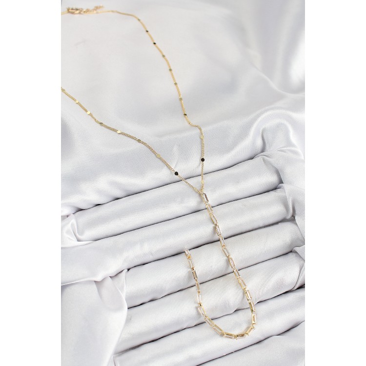 Pirinç Zirkon Taşlı Model Gold Renk Y Kolye - TJ-BKO10450