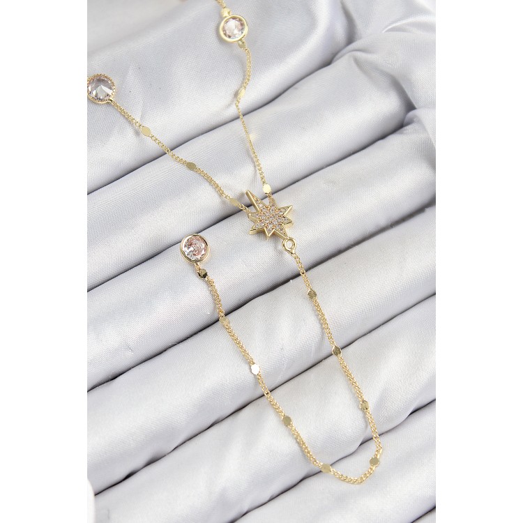 Pirinç Zirkon Taşlı Kutup Yıldızı Model Gold Renk Y Kolye - TJ-BKO10452