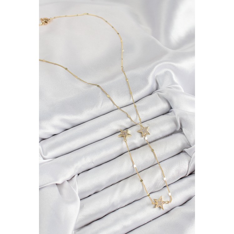 Pirinç Zirkon Taşlı Yıldız Model Gümüş Renk Y Kolye - TJ-BKO10454