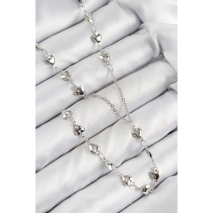 Pirinç Zirkon Taşlı Kalp Model Gümüş Renk Y Kolye - TJ-BKO10456