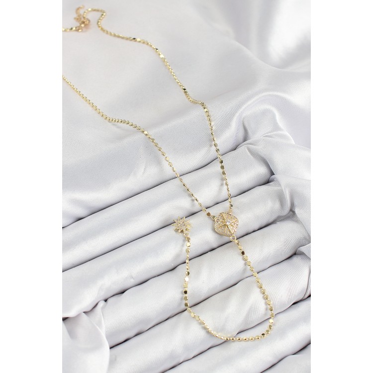 Brass Zircon Stone Crush Chain Medallion Model Gold Color Y Necklace - TJ-BKO10471