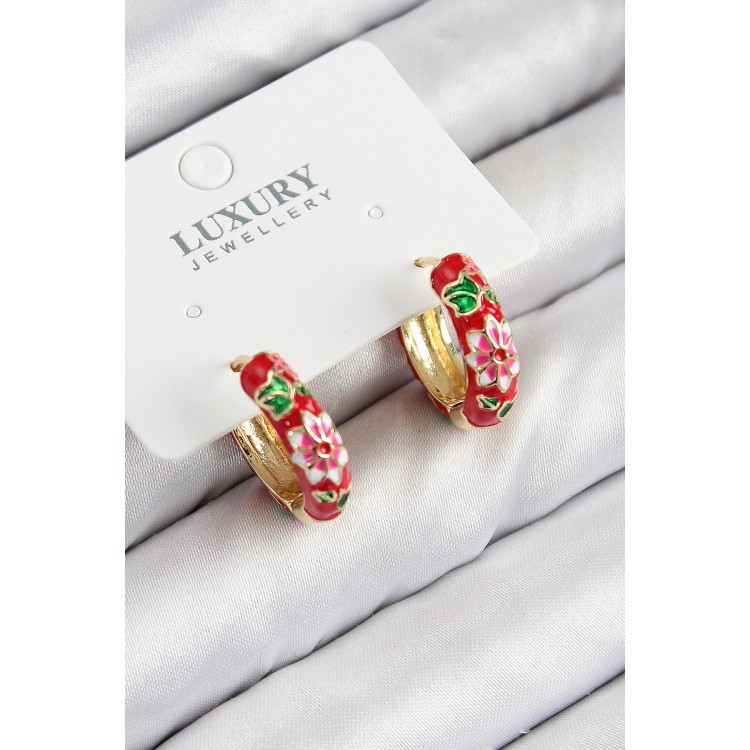 Gold-Plated Red Flower Embroidered Women's Earrings - TJ-BKP11118 Gold-Plated Red Flower Embroidered Women's Earrings - TJ-BKP11118