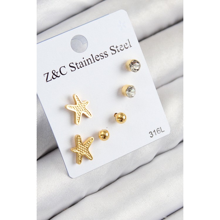 316L Steel Zircon Stone Starfish Model Silver Color Women's Set Earrings - TJ-BKP11120 316L Steel Zircon Stone Starfish Model Silver Color Women's Set Earrings - TJ-BKP11120