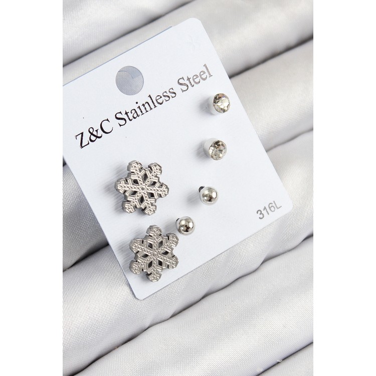 316L Steel Zircon Stone Snowflake Model Silver Color Women's Set Earrings - TJ-BKP11121 316L Steel Zircon Stone Snowflake Model Silver Color Women's Set Earrings - TJ-BKP11121