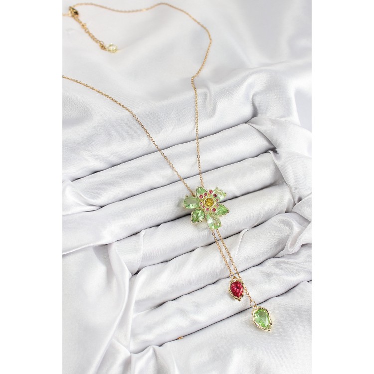 VIP Gold-Colored Zircon Stone Flower Design Elevator Necklace for Women - TJ-BKO10474