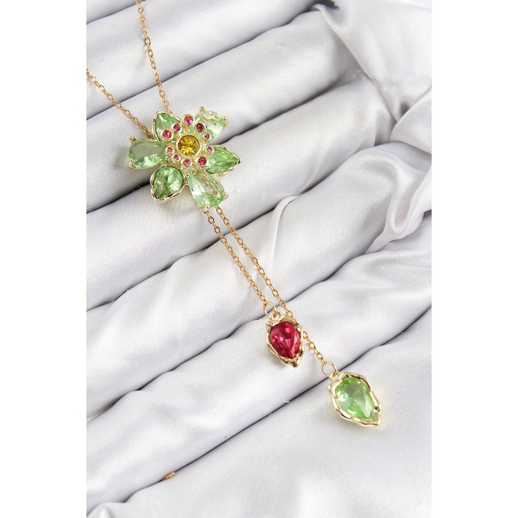 VIP Gold-Colored Zircon Stone Flower Design Elevator Necklace for Women - TJ-BKO10474