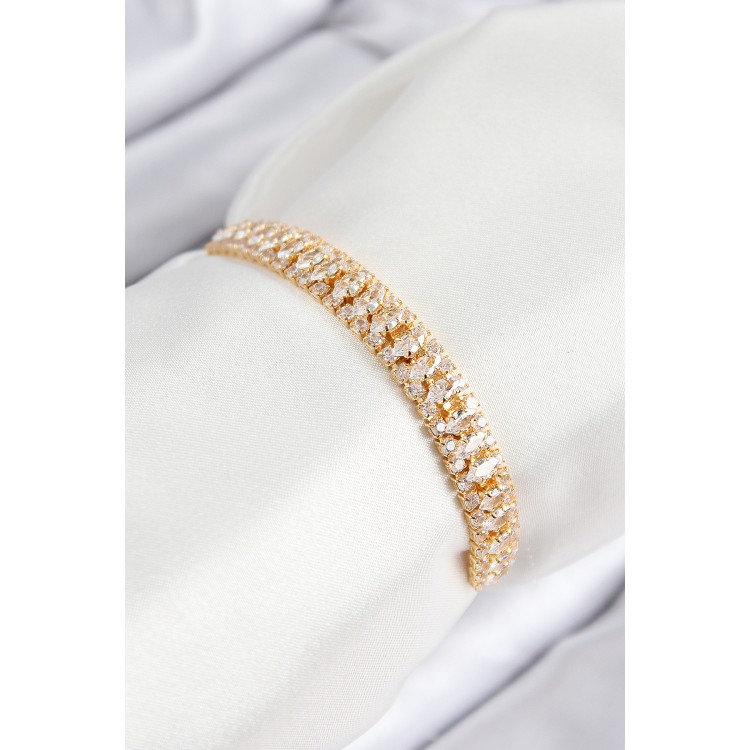 Gold-Colored Zircon Stone Tennis Model Elevator Bracelet for Women - TJ-BB7717