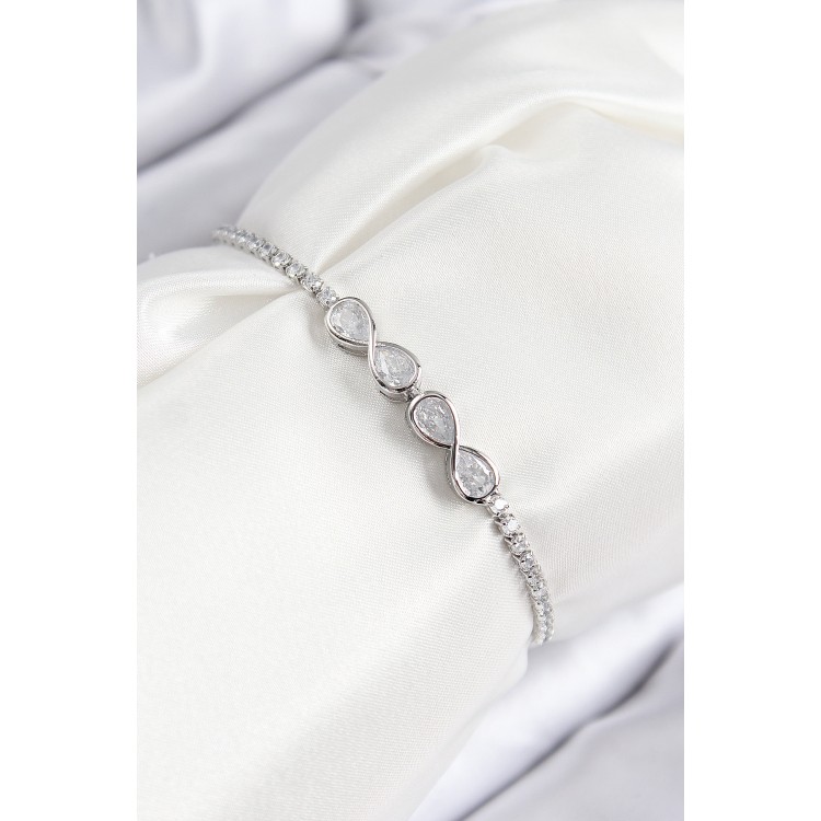 Rice Zircon Stone Infinity Model Silver Color Elevator Women's Bracelet - TJ-BB7720 Rice Zircon Stone Infinity Model Silver Color Elevator Women's Bracelet - TJ-BB7720