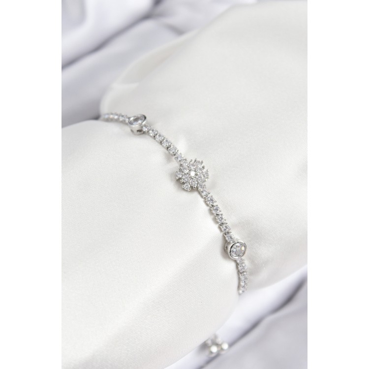 Rice-Shaped Zircon Stone Snowflake Design Silver-Colored Elevator-Style Women's Bracelet - TJ-BB7722