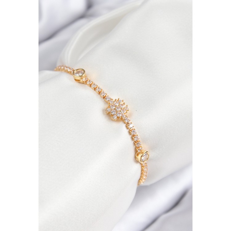 Gold-Colored Elevator-Style Women's Bracelet with Zircon Stone Snowflake Design - TJ-BB7723 Gold-Colored Elevator-Style Women's Bracelet with Zircon Stone Snowflake Design - TJ-BB7723