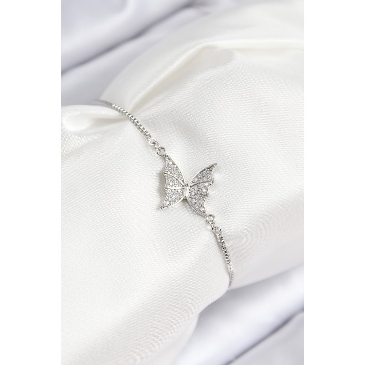 Silver-Colored Butterfly Model Bracelet with Zircon Stones - TJ-BB7724