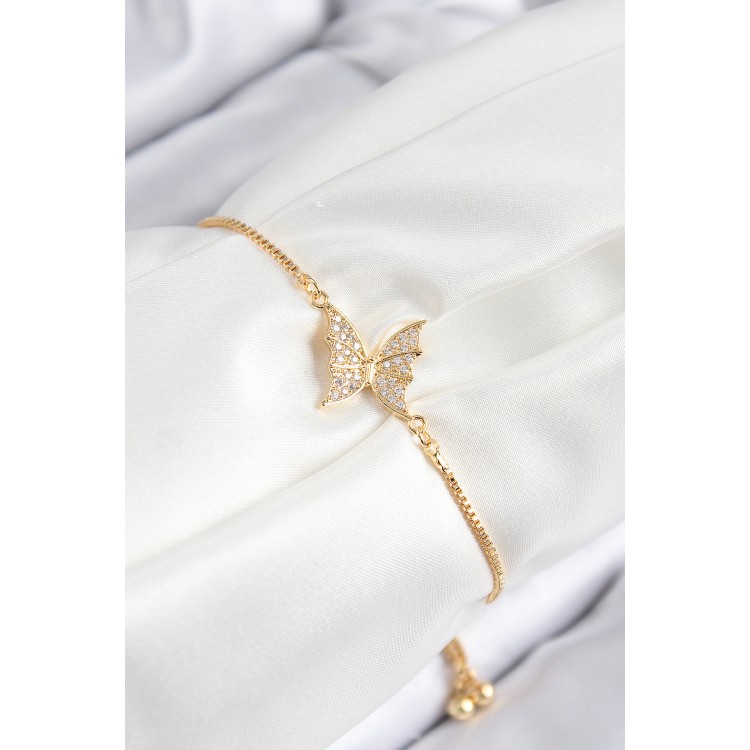 Gold-Colored Butterfly Model Bracelet with Zircon Stones for Women - TJ-BB7725