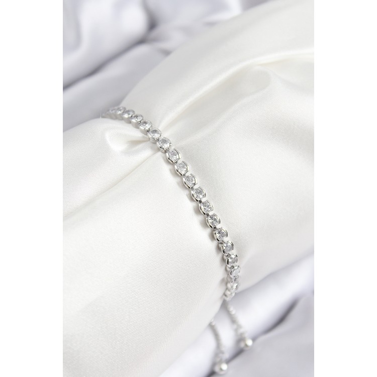Rice-Shaped Zircon Stone Row Design Silver-Colored Elevator-Style Women's Bracelet - TJ-BB7726