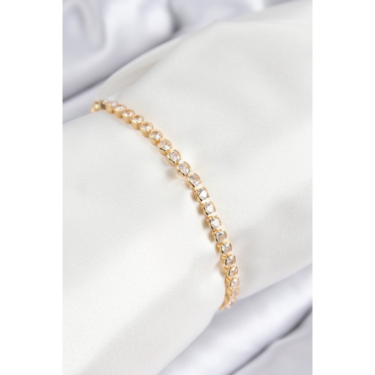 Gold-Colored Elevator-Style Women's Bracelet with Zircon Stone Row Design - TJ-BB7727 Gold-Colored Elevator-Style Women's Bracelet with Zircon Stone Row Design - TJ-BB7727