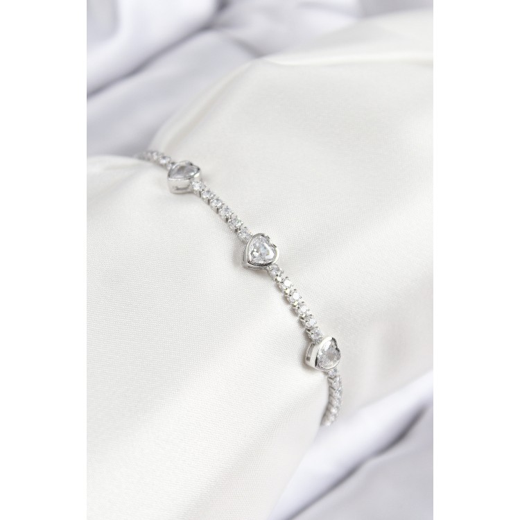 Rice-Shaped Zircon Stone Heart Design Silver-Colored Elevator-Style Women's Bracelet - TJ-BB7728