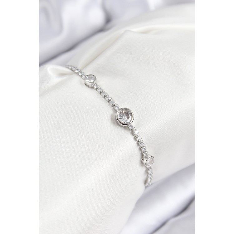 Rice-Shaped Zircon Stone Circle Design Silver-Colored Elevator-Style Women's Bracelet - TJ-BB7732
