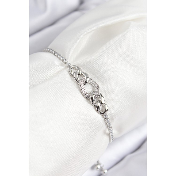 Rice-Shaped Zircon Stone Chain Model Silver-Colored Elevator Women's Bracelet - TJ-BB7734