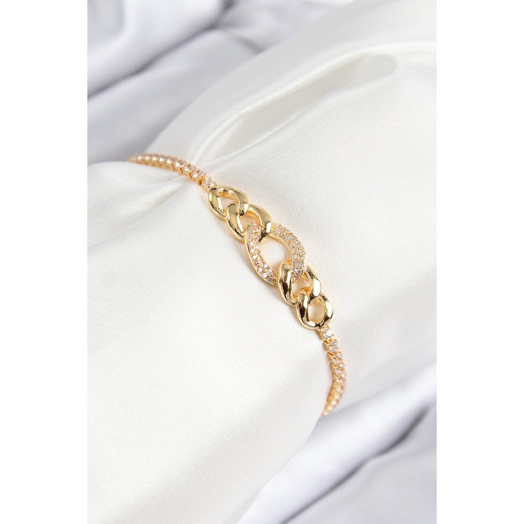 Gold-Colored Chain Bracelet with Zircon Stones for Women - TJ-BB7735