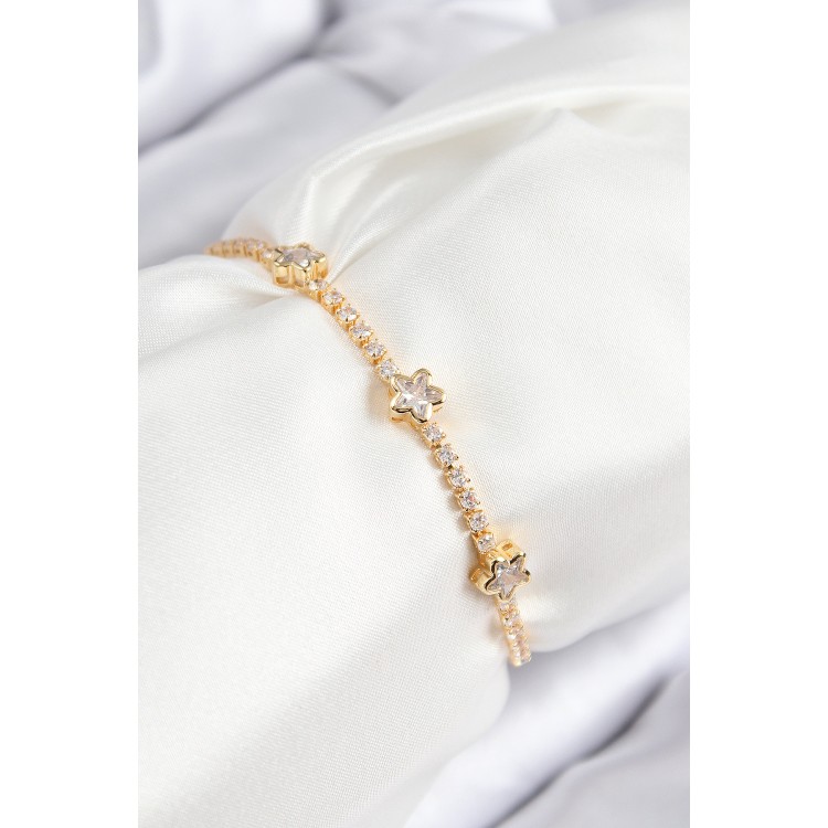 Gold-Colored Elevator-Style Women's Bracelet with Zircon Stone Star Design - TJ-BB7737 Gold-Colored Elevator-Style Women's Bracelet with Zircon Stone Star Design - TJ-BB7737