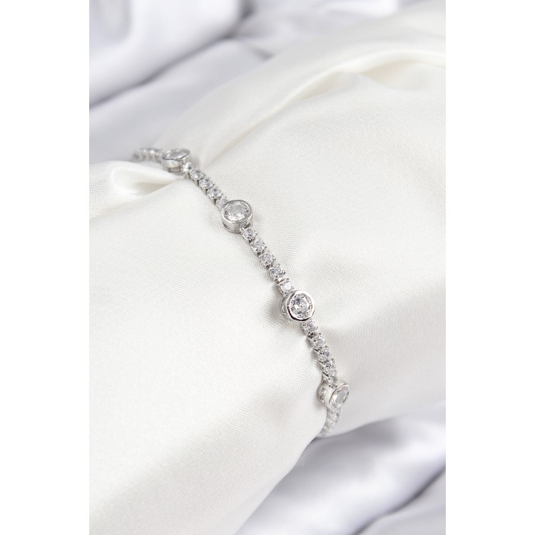 Rice-Shaped Zircon Stone Circle Design Silver-Colored Elevator-Style Women's Bracelet - TJ-BB7744