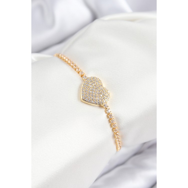 Gold-Colored Heart-Shaped Zircon Stone Women's Bracelet with Elevator - TJ-BB7747 Gold-Colored Heart-Shaped Zircon Stone Women's Bracelet with Elevator - TJ-BB7747
