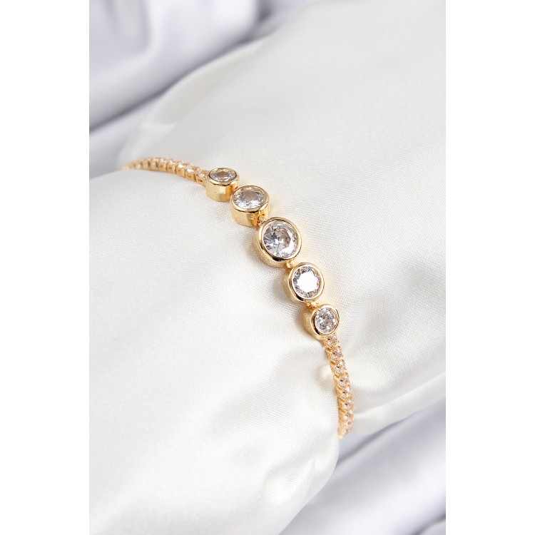 Gold-Colored Elevator-Style Women's Bracelet with Rows of Zircon Stones - TJ-BB7719 Gold-Colored Elevator-Style Women's Bracelet with Rows of Zircon Stones - TJ-BB7719