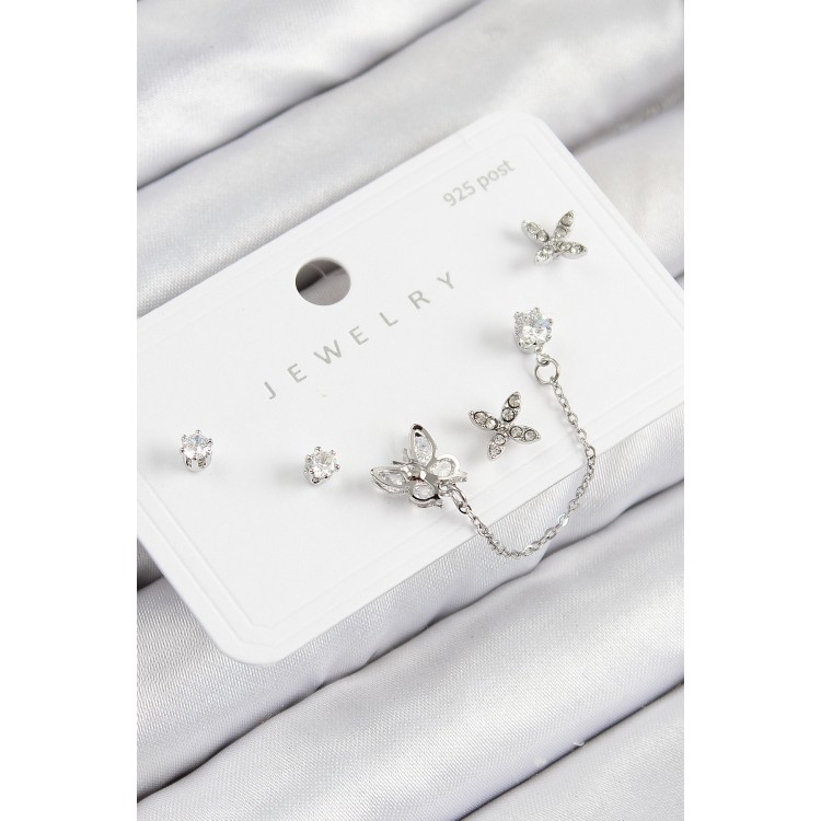Rice Zircon Stone Butterfly Model Silver Color 925 Sterling Silver Stud Women's Earring Set - TJ-BKP11159 Rice Zircon Stone Butterfly Model Silver Color 925 Sterling Silver Stud Women's Earring Set - TJ-BKP11159