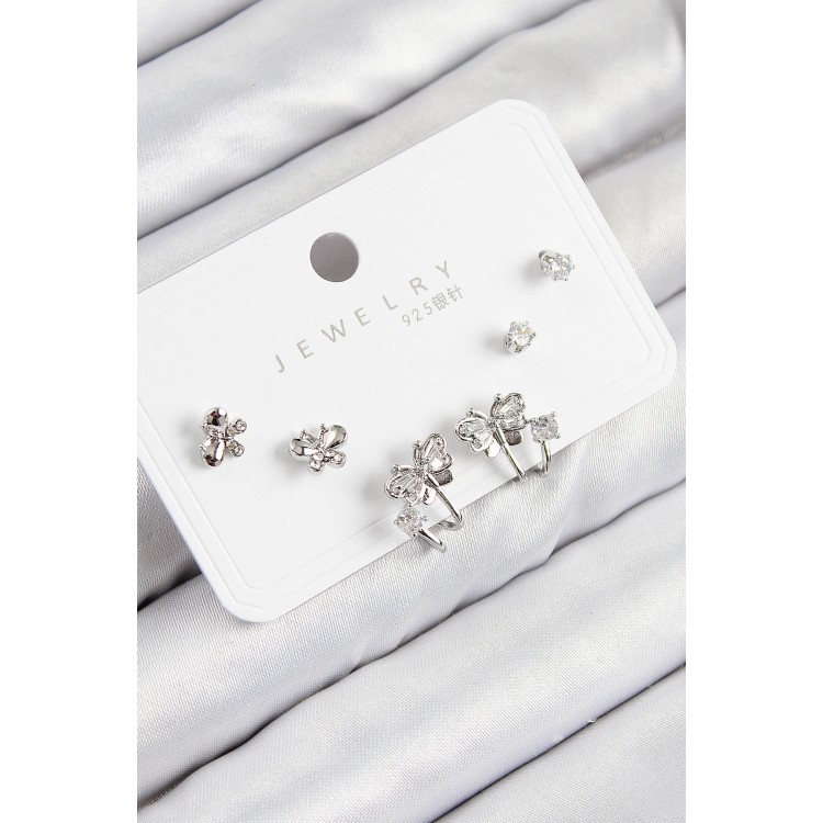 Rice Zircon Stone Butterfly Design Silver Color 925 Sterling Silver Stud Women's Earring Set - TJ-BKP11163 Rice Zircon Stone Butterfly Design Silver Color 925 Sterling Silver Stud Women's Earring Set - TJ-BKP11163