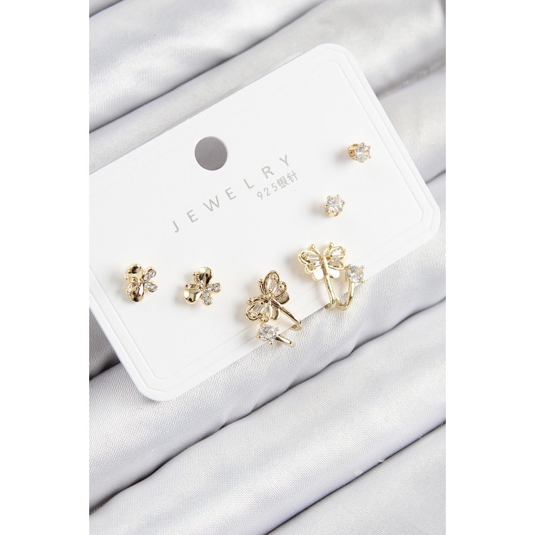 Gold-Colored Butterfly Model with Zircon Stones, 925 Sterling Silver Stud Earrings Set for Women - TJ-BKP11164