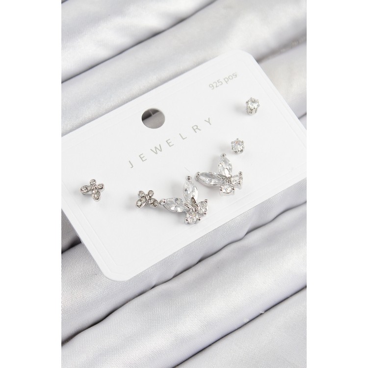 Rice Zircon Stone Butterfly Model Silver Color 925 Sterling Silver Stud Women's Earring Set - TJ-BKP11165 Rice Zircon Stone Butterfly Model Silver Color 925 Sterling Silver Stud Women's Earring Set - TJ-BKP11165