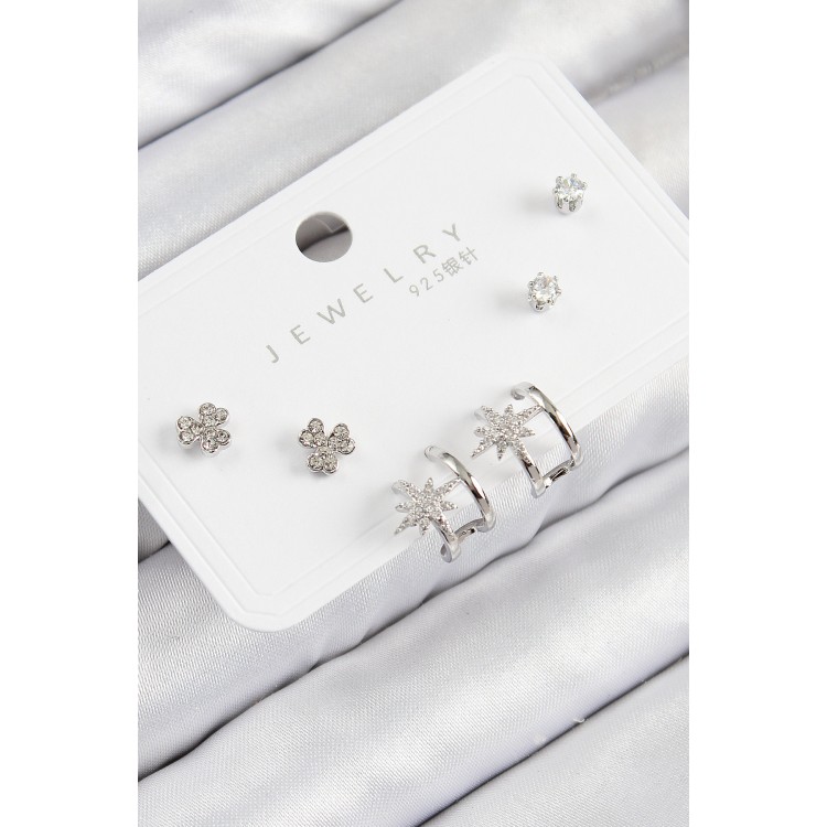 Rice-Shaped Zircon Stone North Star Design Silver Color 925 Sterling Silver Stud Women's Earring Set - TJ-BKP11167